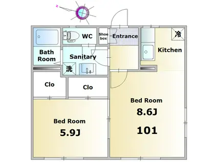 ビエリードーム(2K/1階)の間取り写真