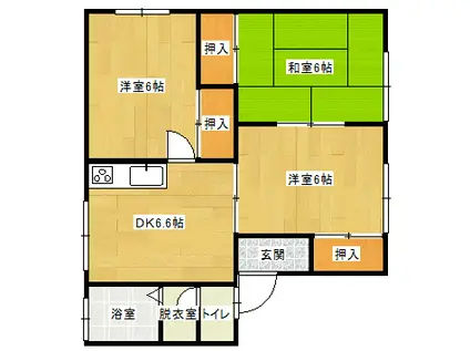 ダイヤモンドメゾン荒楯 A棟(3DK/1階)の間取り写真