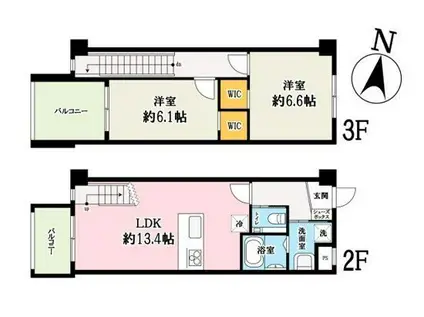 湘南新宿ライン高海 大宮駅(埼玉) バス乗車時間：15分 最寄りバス停で下車 徒歩1分 3階建 築2年(2LDK/2階)の間取り写真