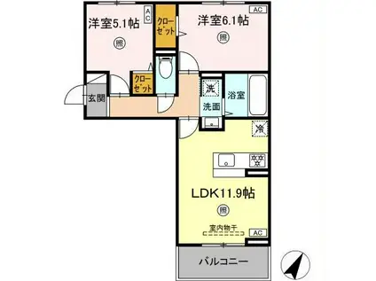 セジュールオッツ長嶺(2LDK/1階)の間取り写真