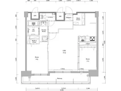 エンクレスト天神LARK(2LDK/14階)の間取り写真