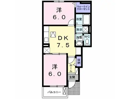 フルール蘭IIB(2DK/1階)の間取り写真