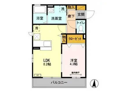 アヴェニール新川崎(1LDK/1階)の間取り写真