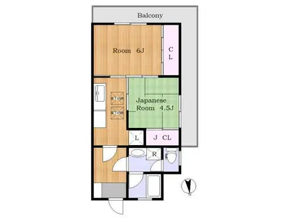 南常盤台グリーンコーポ(2K/3階)の間取り写真