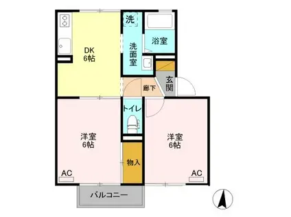 エミネンスナカオB(2DK/2階)の間取り写真