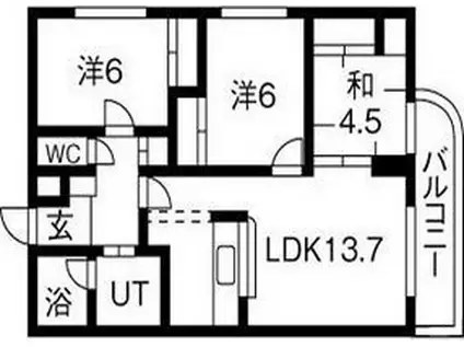オーベレ1988(3LDK/3階)の間取り写真