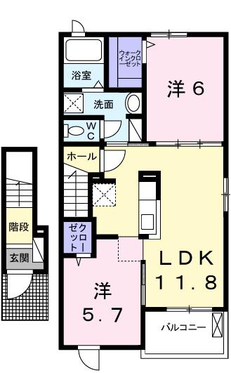 グランデール興浜III(2LDK/2階)の間取り写真