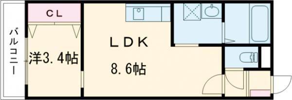 グランドライフ久留米(1LDK/2階)の間取り写真