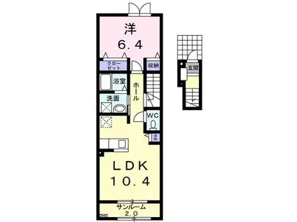 ミルキーパーク城所II(1LDK/2階)の間取り写真