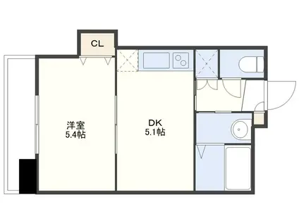 リバーサイド岩永(1DK/9階)の間取り写真