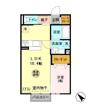 カステロ城南(1LDK/2階)の間取り写真