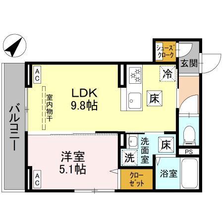 ノーブルラフィネ蕨(1LDK/1階)の間取り写真