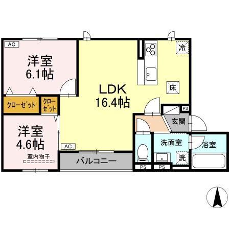 ラフィネ西桜町(2LDK/1階)の間取り写真