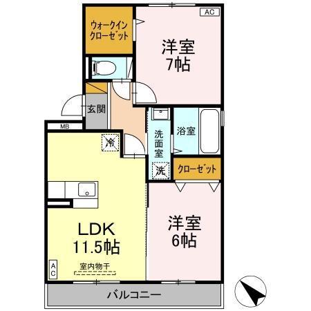 サニーリヴA棟(2LDK/3階)の間取り写真