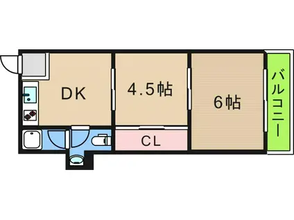 セレブサンティール(2DK/4階)の間取り写真