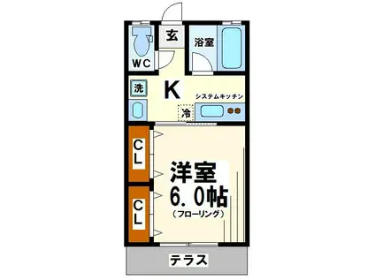 ペルシアーナ三鷹台(1K/1階)の間取り写真