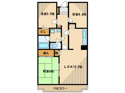 鵜野森グリーンヒルズA棟(3LDK/5階)の間取り写真