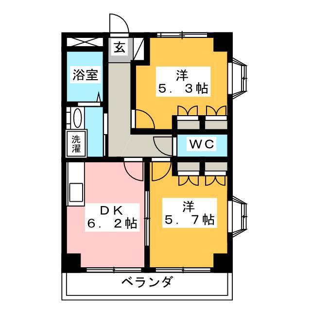 フラワーヒルズ天白A(2DK/2階)の間取り写真