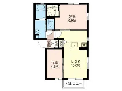 ベルヒルA(2LDK/1階)の間取り写真