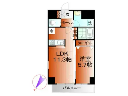 ドゥーエアルコバレーノ中央(1LDK/6階)の間取り写真