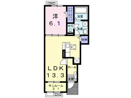 プロムナード 常見町(1LDK/1階)の間取り写真