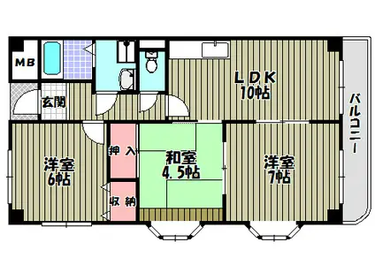 グランドール木下(3LDK/4階)の間取り写真