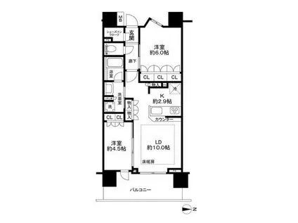 アンビシャス川越(2LDK/5階)の間取り写真
