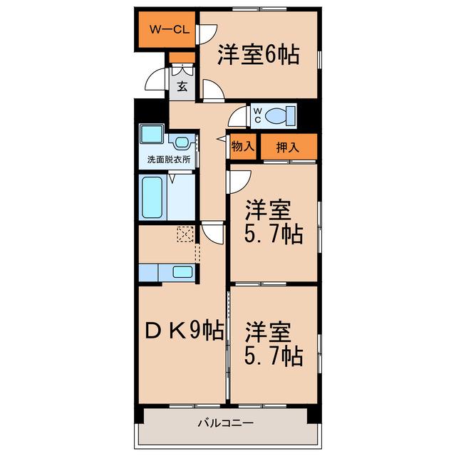 GRANVILLE(3DK/3階)の間取り写真