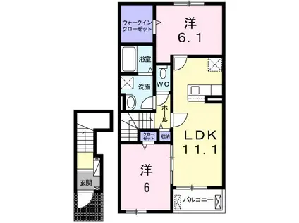 ル・プティ・ボヌールA(2LDK/2階)の間取り写真