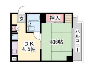 ジュネス姫路(1DK/4階)の間取り写真