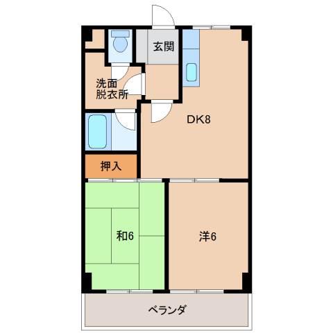 シャトー島田(2DK/4階)の間取り写真