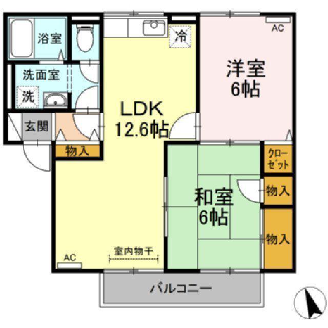 パストラル米原B棟(2LDK/2階)の間取り写真