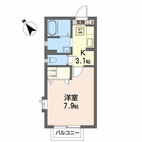 ジュネス国見(1K/2階)の間取り写真
