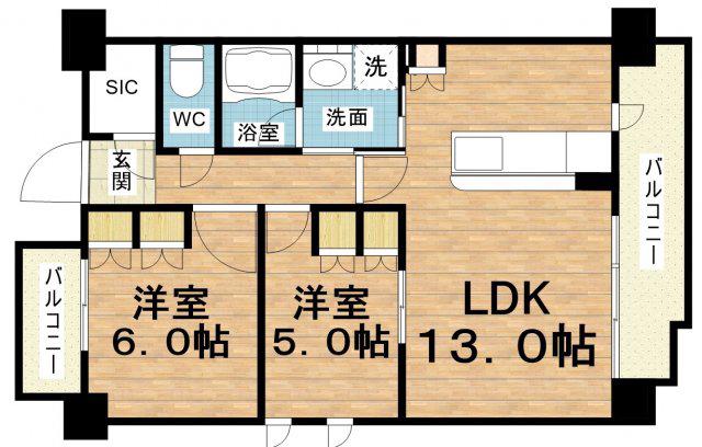 SK RESIDENCES SHINSAIBASHI(2LDK/6階)の間取り写真