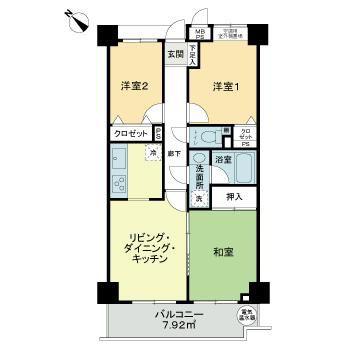 ライオンズマンション草加東(3LDK/3階)の間取り写真