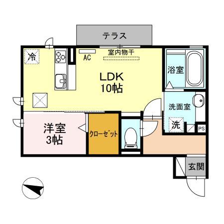 オアシス牛川II(1LDK/1階)の間取り写真