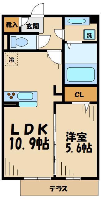 クローバー相生 B(1LDK/1階)の間取り写真