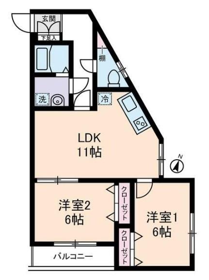 ビューヒル南(2LDK/2階)の間取り写真