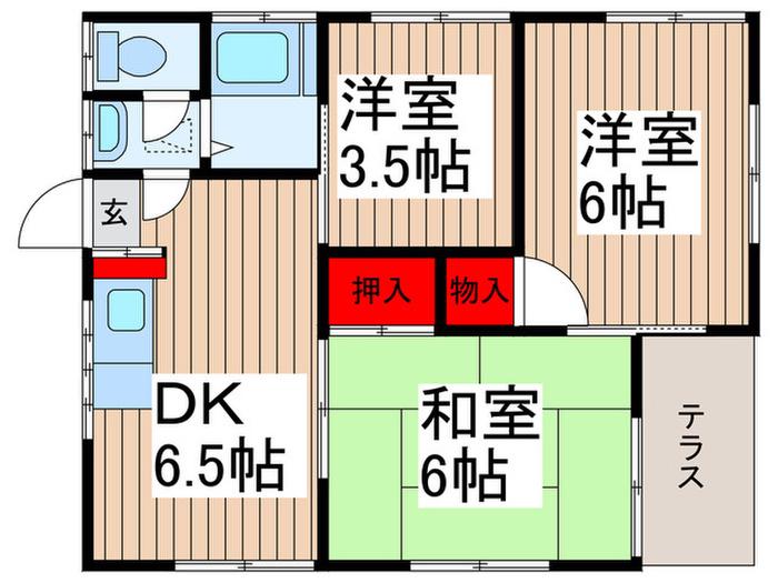 市川アパート(3K/1階)の間取り写真