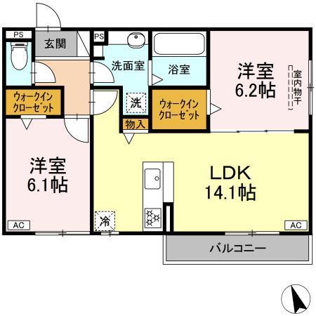 D-ROOM福光東 イースト(2LDK/2階)の間取り写真