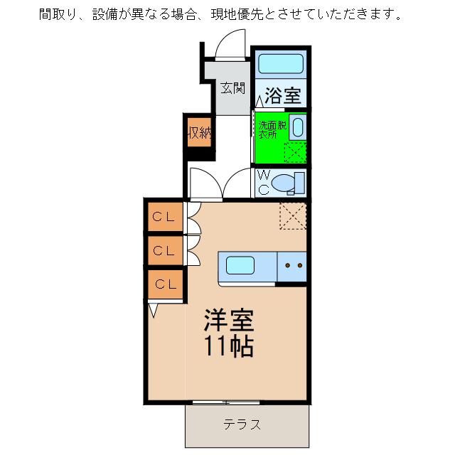 アヴニールシャンス富岡(ワンルーム/1階)の間取り写真