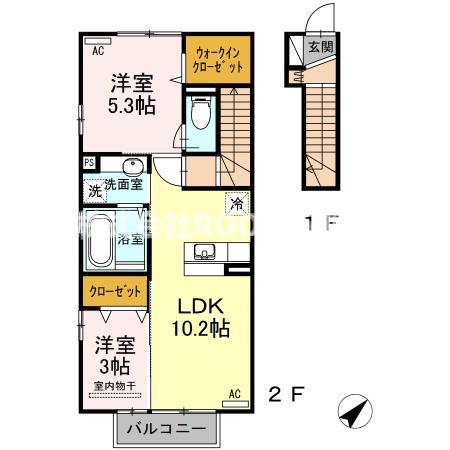 プランドール都北(2LDK/2階)の間取り写真