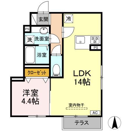 GRAND D-ROOM J 庄内 一階のお部屋(1LDK/1階)の間取り写真