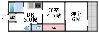 下野マンション(2DK/4階)の間取り写真