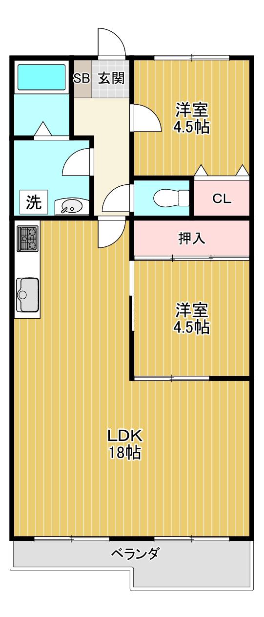 リバージュI(2LDK/3階)の間取り写真