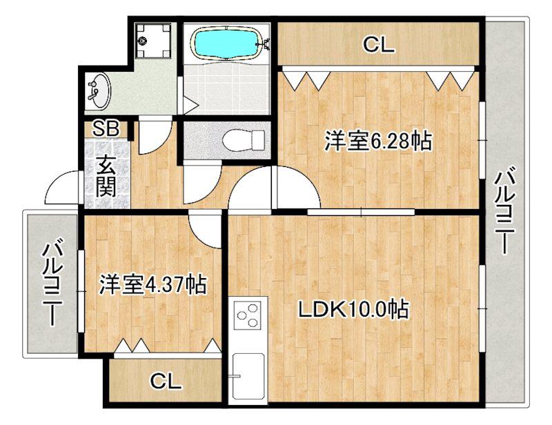 レーヴメゾン羽衣(2LDK/5階)の間取り写真