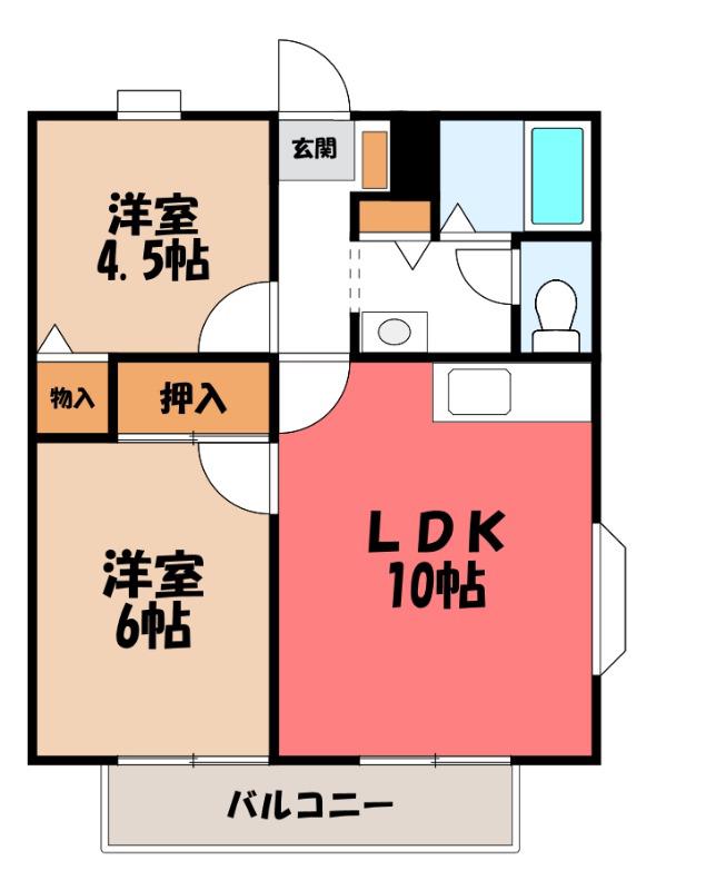 サンガーデン・カネコE(2LDK/2階)の間取り写真