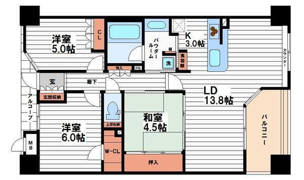 リーデンススクエア松屋町(3LDK/13階)の間取り写真