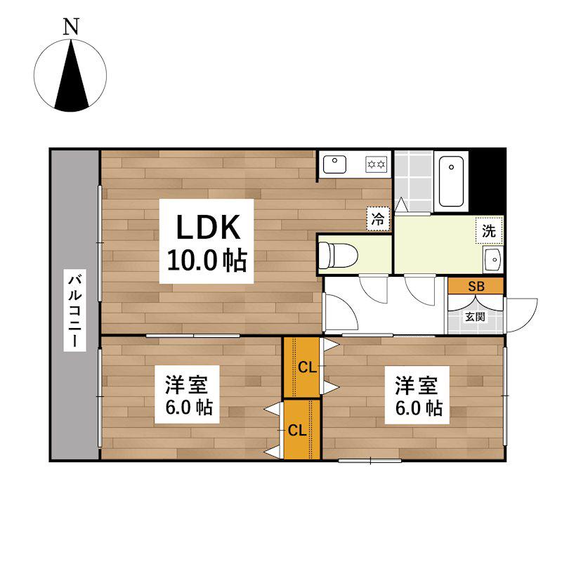 ビューテラス徳王(2LDK/4階)の間取り写真