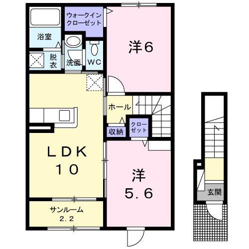 ワイレア(2LDK/2階)の間取り写真
